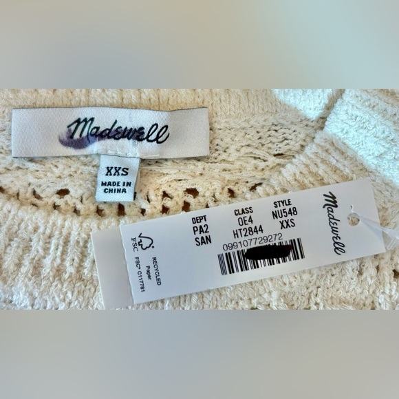 NWT Madewell Scalloped-Trim Open Knit Sweater Tee in Sand, Size XXS - Picture 13 of 15